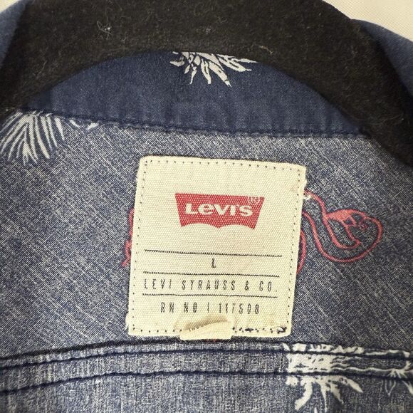 Levis Polo Shirt Men's Large Blue Pineapple Palm Trees Short Sleeve Button Up - Picture 5 of 11